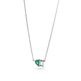 Double Cut Silver Necklace, White Rhodium, Natural Green Agate  + Give Hope Gift